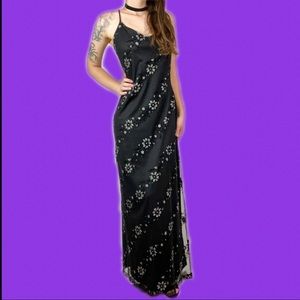 1990s Sparkly Floral Evening Dress